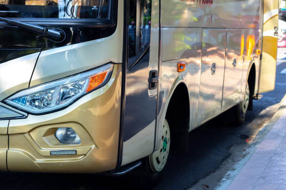 bus with ample room and tv screens